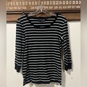 JONES NEW YORK Black Striped 3/4 sleeve stretchy knit top Size Med (1429)